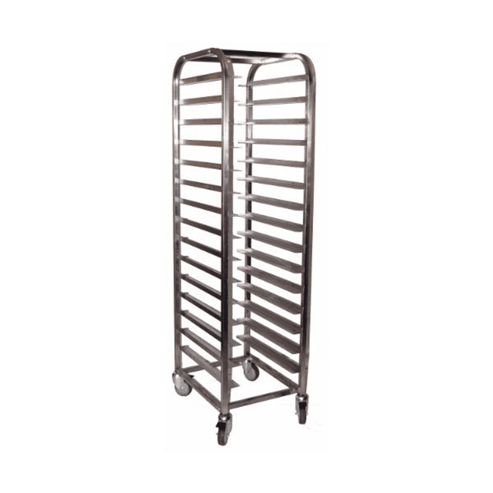 MOBILE TRAY TROLLEY S/STEEL - 15 SHELVES