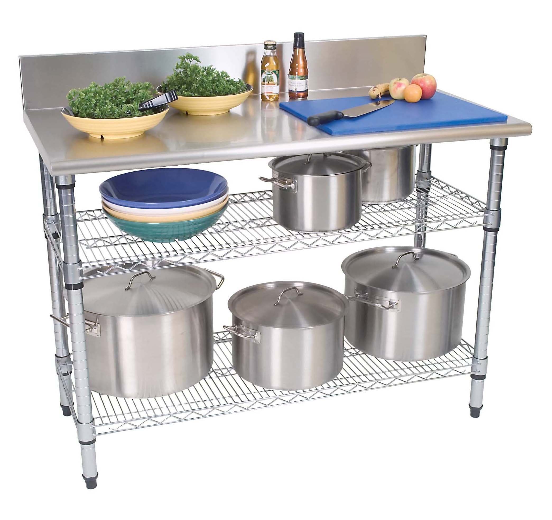 WORK TABLE S/STEEL - 2-TIER - SPLASHBACK - 1300 X 690 X 870MM